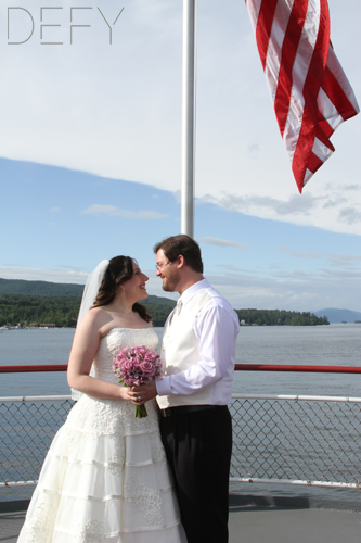 bride and groom lake george new york ship